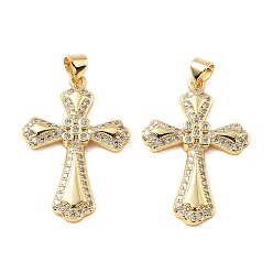 Настоящее золото 16K Латунные микро проложить кубического циркония подвески, без кадмия и без свинца, крест прелести, реальный 16 k позолоченный, 32.5x21.5x3 мм, отверстие : 5x3.5 мм