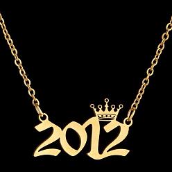 Number Год рождения короны 201 ожерелья из нержавеющей стали для женщин, золотые, число 2012, 17.72 дюйм (45 см)