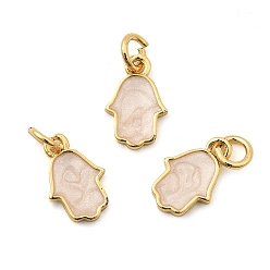 Настоящее золото 18K Латунь эмаль прелести, оберег на руку хамса, с целью перехода в кольце, без свинца и без кадмия, долговечный, стойки покрытие, реальный 18 k позолоченный, 11x7.5x2 мм, отверстие : 3 мм