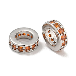 Оранжево-Красный Покрытие стойки латунь микропаве прозрачные кубические циркониевые бусины, без свинца и без кадмия, долговечный, круглые, оранжево-красный, 7.5x2.5 мм, отверстие : 4.5 мм