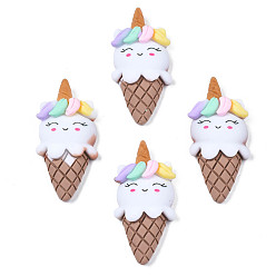 Rosy Brown Opaque Resin Decoden Cabochons, Rubberized Style, Imitation Food, Unicorn Ice Cream Cone, Rosy Brown, 34~35x16x7mm