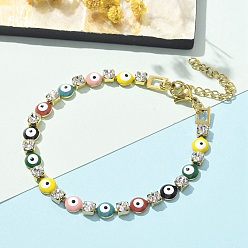 Золотой 304 браслеты-цепочки из нержавеющей стали со стразами для женщин, ионное покрытие (ip), эмалью сглаза, золотые, 7-1/4 дюйм (18.5 см)