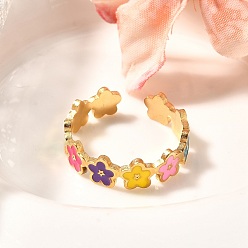 Цветок 201 эмалированное кольцо-манжета из нержавеющей стали для женщин, золотые, цветок, 6 мм, внутренний диаметр: регулируемый