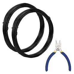 Черный Наборы ювелирных изделий в проволочной обертке своими руками, с алюминиевой проволокой и железными кусачками, чёрные, 20 датчик, 0.8 мм, 10 м / рулон, 2 рулонов / набор