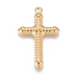 Золотой 304 подвески из нержавеющей стали, крестик, золотые, 42.5x26x4 мм, отверстие : 2.5 мм