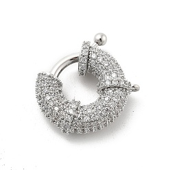Платина Латунные застежки с пружинным кольцом из прозрачного кубического циркония с микропаве, стойки покрытие, долговечный, без свинца и без кадмия, платина, 20x24x8.5 мм, отверстие : 1 мм