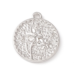 Platinum Alloy Pendants, Flat Round with Flower & Star, Platinum, 20x18x2mm, Hole: 1.5mm