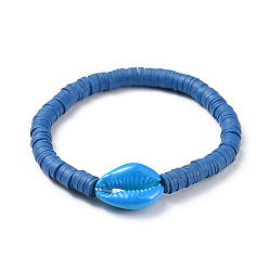 Синий Стрейч браслеты, с аэрозольной краской бусины из ракушек и бусины из хеши из полимерной глины ручной работы, синие, 2 дюйм (5.2 см)