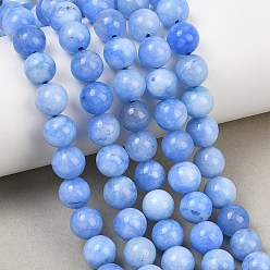 Cornflower Blue Natural Dyed White Jade Beads Strands, Smooth Round, Cornflower Blue, 8mm, Hole: 1mm, about 46pcs/strand, 14.96''(38cm)