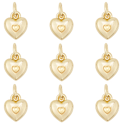 Настоящее золото 18K 10 латунные подвески шт., сердце прелести, с целью перехода в кольце, реальный 18 k позолоченный, 9.5x7.5x4 мм, отверстие : 3 мм