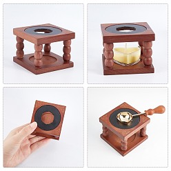 Coconut Brown Wax Seal Stamp Set, with Wood Wax Furnace and Wax Sticks Melting Spoon Tool, Coconut Brown, 65x65.5x51mm