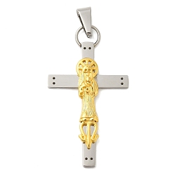 Золотой Ионное покрытие (ip) 304 подвески из нержавеющей стали, с 201 подвесными дужками из нержавеющей стали, крест с Санта Муэрте, золотые, 60x33x5.5 мм, отверстие : 11x6 мм