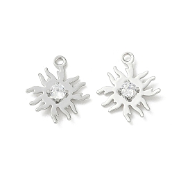 Платина Латунные микро проложить кубического циркония подвески, солнечные чары, без никеля , платина, 14x12x2.5 мм, отверстие : 1.2 мм