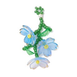 Светло-Синий Подвески из акриловых цветов, с японским бисером, акриловыми подвесками, стеклянными жемчужными бусинами и нейлоновой проволокой, голубой, 52x36.5x18.5 мм, отверстие : 2.5 мм