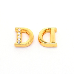 Letter D Прелести сплава слайд, с хрустальными стразами и буквицей а ~ я, letter.d, d: 11.5x11x4 мм, отверстие : 1.5x8 мм