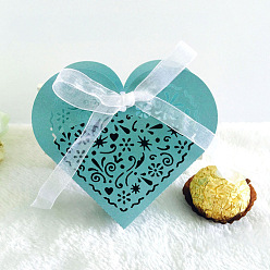 Aquamarine Paper Boxes, Candy Favor Boxes for Wedding Baby Shower Birthday Party Supplies, Heart, Aquamarine, Box: 8.9x9.5x3cm