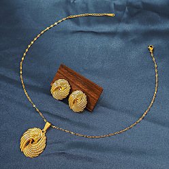 Цветок Комплект из ожерелья с подвеской из сплава и сережек-гвоздиков для женщин, золотые, цветок, 405 мм и 35x22 мм