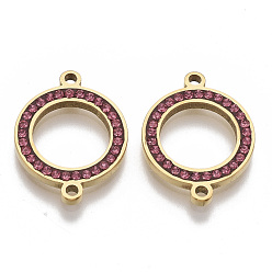 Роза 304 соединительные звенья нержавеющие, со стразами, кольцо, золотые, роза, 21x16x2 мм, отверстие : 1.5 мм