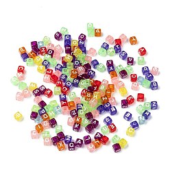 Mixed Color Transparent Large Hole Acrylic European Beads, Horizontal Hole, Cube with Letter, Mixed Color, 6x6x6mm, Hole: 3.5~4mm, about 2710pcs/500g