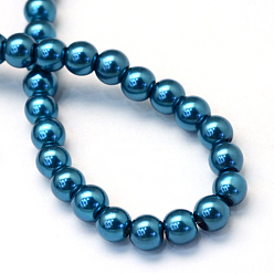 Cadet Blue Baking Painted Pearlized Glass Pearl Round Bead Strands, Cadet Blue, 6~7mm, Hole: 1mm, about 145pcs/strand, 31.4 inch