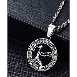 Дева Подвески из нержавеющей стали, не тускнеющие, цвет нержавеющей стали, плоский круглый с подвеской в виде созвездия, Дева, 28x25 мм