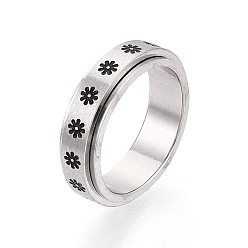 Цветок 201 вращающееся кольцо из нержавеющей стали для фиксации, Кольцо-спиннер для снятия беспокойства и стресса, платина, цветочным узором, размер США 11 (20.6 мм)