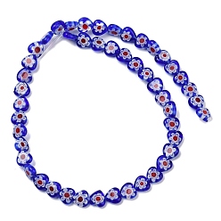 Средно-синий Handmade millefiori lampwork beads strands, сердце, светло-синий, 6.5~7.5x8x3~3.5 мм, отверстие : 0.6 мм, около 48 шт / нитка, 12.99''~13.23'' (33~33.6 см).