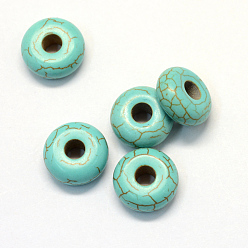 Бирюза Синтетические бирюзовые бусины, рондель, окрашенные, бирюзовые, 15.5~16x6.5~7 мм, отверстие : 5 мм