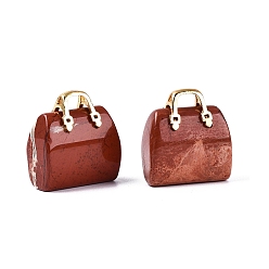 Красный Камень Природные красной яшмы подвески, Брелоки для сумочек с латунной ручкой золотистого цвета, 27~28x24~26x11.5~12.5 мм, отверстие : 6.5~7x4~5 мм