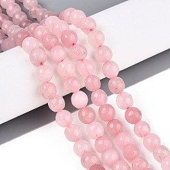 Pink Окрашенные природные белый нефрит бисер пряди, круглые, граненые, розовые, 8 мм, отверстие : 0.9 мм, около 49~50 шт / нитка, 37~38 см