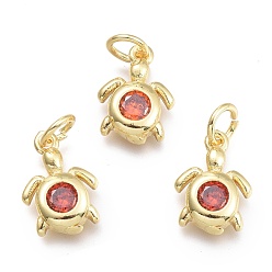 Индийский Красный Латунные микро проложить кубического циркония подвески, с целью перехода в кольце, Морская черепаха, реальный 18 k позолоченный, Индийская красная, 12x8.7x2.5 мм, перемычки: 5x0.8 мм, внутренний диаметр: 3 мм
