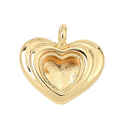 Heart Brass Pendant Cabochon Settings, Open Back Settings, Real 18K Gold Plated, Heart, 15x16x4.5mm, Hole: 2.6mm, Tray Size: 7x7mm