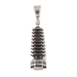 Antik Silber Farbe 304 Edelstahl große Anhänger, Pagoden-Charme, Antik Silber Farbe, 52.5x14.5x13 mm, Bohrung: 10x6 mm