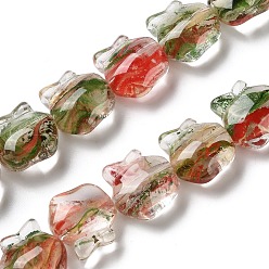 Red Inner Flower Handmade Lampwork Beads Strands, Apple, Red, 15.5x15x9mm, Hole: 1.2mm, about 24pcs/strand, 13.39 inch(34cm)