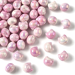 Бледно-Розовый 50 шт. непрозрачные акриловые бусины с УФ-покрытием, радужный, форма кошки, розовый жемчуг, 11x12x10.5 мм