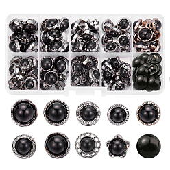 Черный 100 шт. 10 стили 1-отверстие смоляные имитация жемчуга ножка пуговицы, с пластиковой фурнитурой, круглый и цветок и звезда, чёрные, 11~13x9~11 мм, отверстие : 2~4 мм, 10 шт / стиль