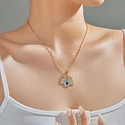 Золотой Латунный веер с синей эмалью и овальными подвесками, с четким кубического циркония, идеально подходит для повседневной носки, золотые, 15.75 дюйм (40 см)