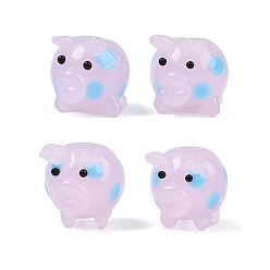 Lilac Handmade Bumpy Lampwork Beads, Pig with Polka Dot Pattern, Lilac, 12x14x14mm, Hole: 1.8mm