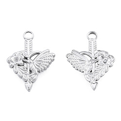 Stainless Steel Color Tarnish Resistant 201 Stainless Steel Pendant Rhinestone Settings, Flower with Birds, Stainless Steel Color, Fit For 1.8mm Rhinestone, 22.5x16.5x2mm, Hole: 2.5mm