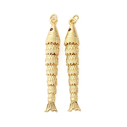 Настоящее золото 18K Стойка металлическая латунная микропрофилированная кубическая циркония подвески, амулеты из рыбы сардина, долговечный, без свинца и без кадмия, реальный 18 k позолоченный, 48x7.5x6.5 мм, отверстие : 1.8 мм