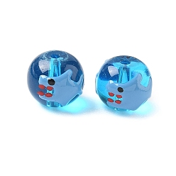 Королевский синий Бусины из эмали ручной работы на морскую тематику, раунд с акулой, королевский синий, 12x11 мм, отверстие : 1.4 мм