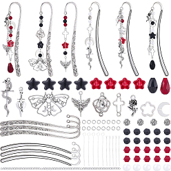 (52) Непрозрачная лаванда Наборы для самостоятельного изготовления закладок, включая закладки и подвески из сплавов, а также соединительные элементы со стразами и звенья., Стеклянные бусины, латунные булавки и цепочки, 304 кольца прыжок из нержавеющей стали, Акриловые бусины, разноцветные, 122x24 мм