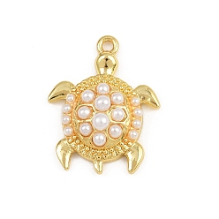Настоящее золото 18K Подвески из искусственного жемчуга в виде черепахи из латуни и АБС, стойки покрытие, долговечный, без кадмия и без свинца, реальный 18 k позолоченный, 21x16.5x6 мм, отверстие : 1.4 мм