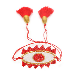 Красный Стеклянные бусины плетеные браслеты из бисера для женщин, злые глаза, красные