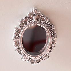 Серебро Миниатюрные ретро-зеркала из тисненой смолы, для украшения стен кукольного домика, овальные, серебряные, 72x55 мм