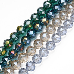 Gemischte Farbe Galvanisieren transparente Glasperlen Stränge, facettiert, Runde, Gemischte Farbe, 10x8.5 mm, Bohrung: 1.2 mm, ca. 58~60 Stk. / Strang, 19.68~20.47 Zoll (50~52 cm)