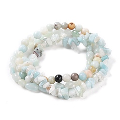 Амазонит Эластичные браслеты из амазонита с натуральными цветами, штабелируемые браслеты, круглые и стружки, 1/4~3/8 дюйм (0.5~1 см), внутренний диаметр: 2-1/8~2-1/4 дюйм (5.5~5.8 см), 3 шт / комплект