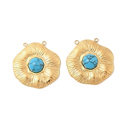 Золотой 304 подвески из нержавеющей стали, подвески из синтетических бирюзовых цветов, ионное покрытие (ip), золотые, 25.5x25.5x5.5 мм, отверстие : 1.4 мм