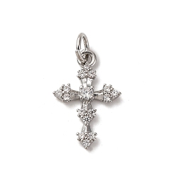 Платина Латунные микро проложить кубического циркония подвески, крест прелести, долговечный, без кадмия и без свинца, стойки покрытие, с целью перехода в кольце, платина, 17.5x11x2 мм, отверстие : 3.5 мм
