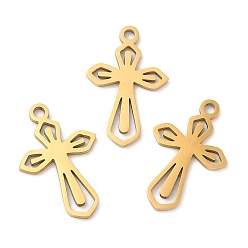 Real 18K Gold Plated Ion Plating(IP) 316L Surgical Stainless Steel Pendants, Laser Cut, Cross Charm, Real 18K Gold Plated, 17x11x1mm, Hole: 1.2mm